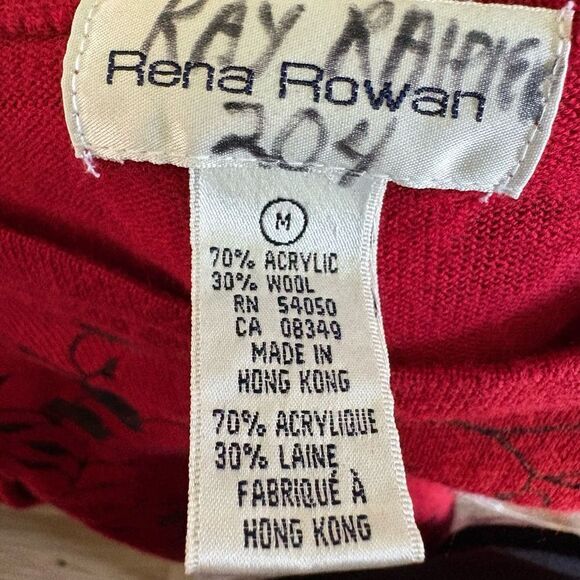 Rena Rowan Pullover Top Embroidered Size M Red Black Floral Print Boat Neck - Picture 4 of 4